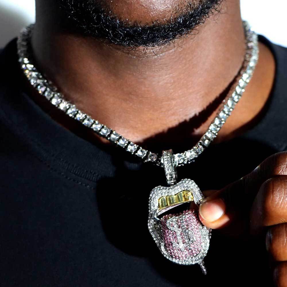 Hip Hop Dollar Langue Pendentif Collier Bijoux Véritable Plaqué Or Cool Hommes Cadeau