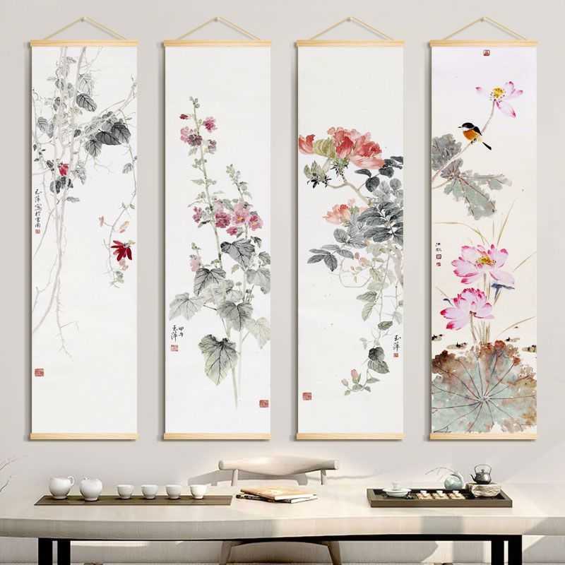 Chinese Style Bamboo Scroll Wall Painting Vintage Living Room Decorative Poster Home Office Decals Wall Art Picture Tapestry L230704