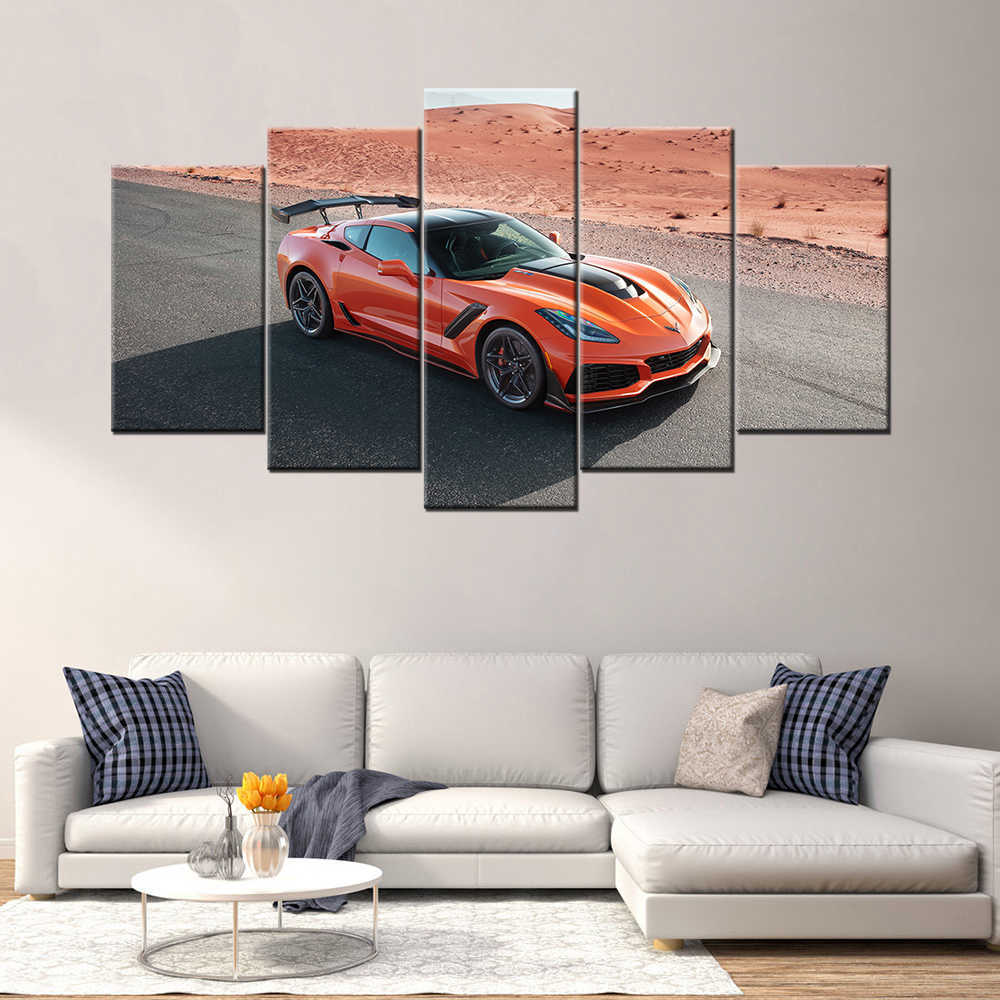 5 ピースキャンバス壁アートスーパーカーシボレーコルベット ZR1 絵画 HD プリントポスターモジュラー写真リビングルームの装飾 L230704