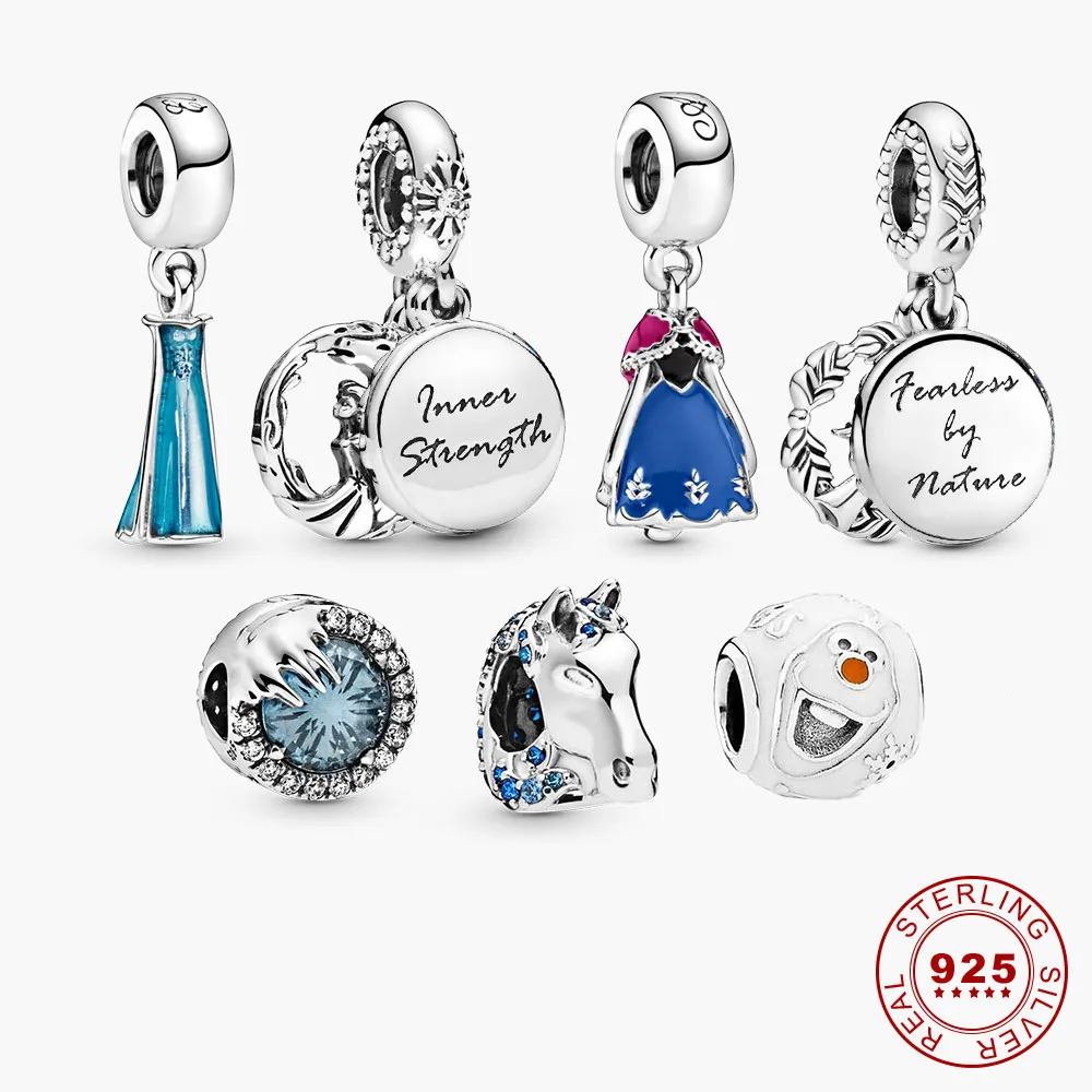 925 Silver Fit Pandora Charm 925 Bracelet Winter Princess Dress Dangle charms set Pendant DIY Fine Beads Jewelry