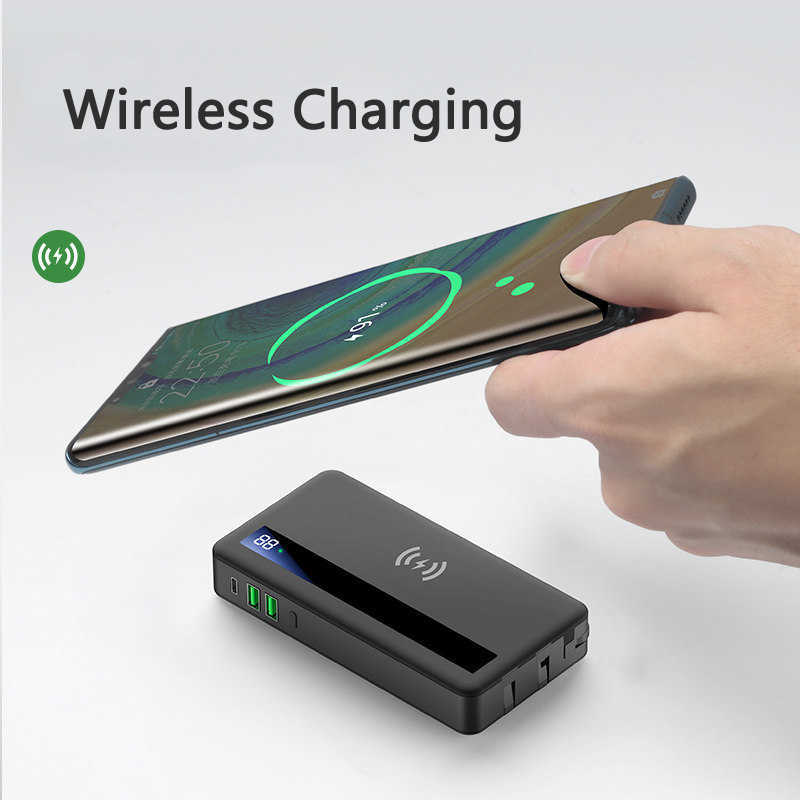 4 in 1 20000mAh 10000mAh Power Bank Wireless Charging Powerbank Built in Cable Charger for Samsung iPhone 12 Poverbank with Plug L230712