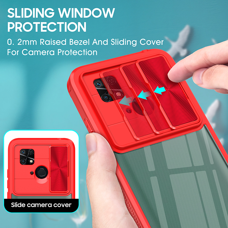 Slide Camera Stoßfeste Handyhüllen für Redmi A1 Plus Note 9 10 10S 11 Pro Crystal Clear Armor Hybrid Acryl TPU Handytasche Hülle