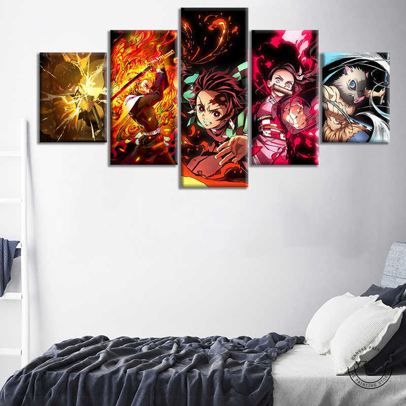 5st Animation Character Collection Demon Slayer Kimetsu No Yaiba Anime Poster Vintage Room Decor Wall Art L230704