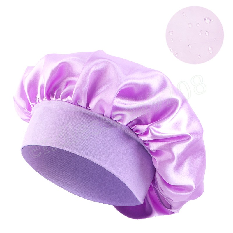 Tapa de ducha con banda ancha de satén Resuable Tapa de baño ajustable de doble capa para mujeres trenzas para niñas Spa Long Hair Gor