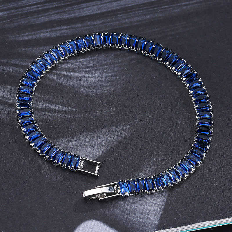 5mm Baguette Colorful Cubic Zirconia Tennis Bracciale Bling Placcato oro bianco Piazza Rosso Blu Catene di pietra Bracciali Bracciale le donne Gioielli Hip Hop Regali all'ingrosso