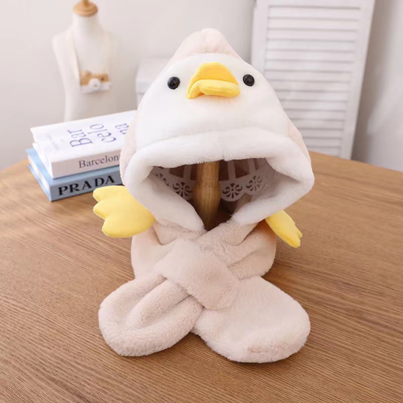Winter Children's Hat Scarf Two Piece Set for Boys and Girls Cute Cartoon Penguin Little Yellow Duck Plush Pullover Hat