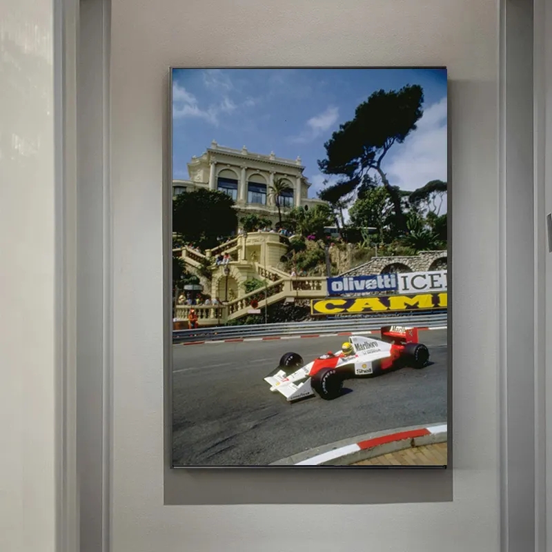 Ayrton Senna F1 Formula Legend Star Champion Race Car Canvas Schilderij Vintage Poster en Prints Wall Art Foto voor Thuis Eetkamer Jongens Kamer Decor w06