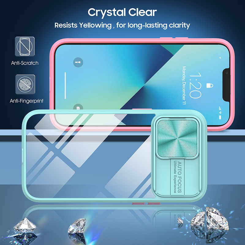 Cajas de teléfono a prueba de golpes con cámara deslizante para iPhone 15 Pro Max 14 Plus 13 12 11 ProMax Crystal Clear Armor Hybrid Acrylic TPU Funda para teléfono móvil Shell