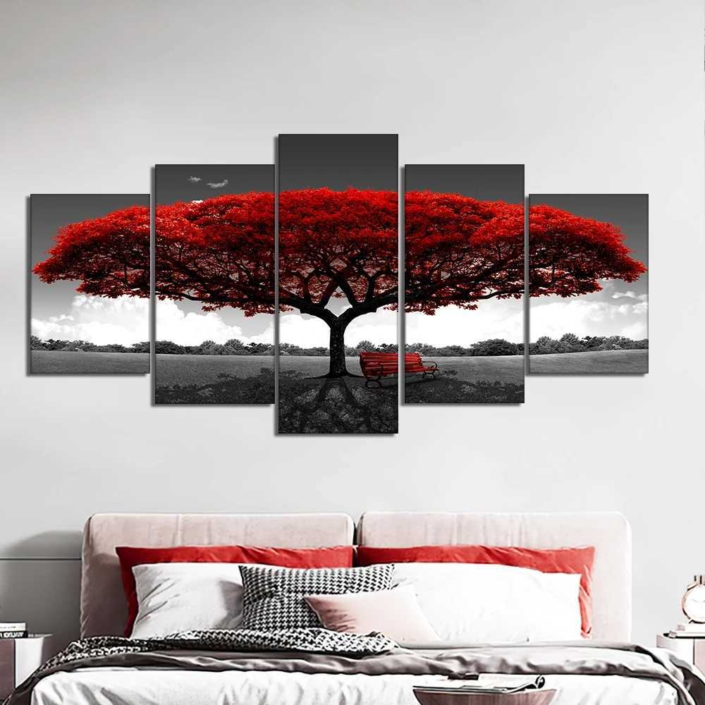 Set Abstract Red Trees Canvas Paintings Modern Landscape Posters and Print Wall Art Picture for Home Living Room Decoration L230704