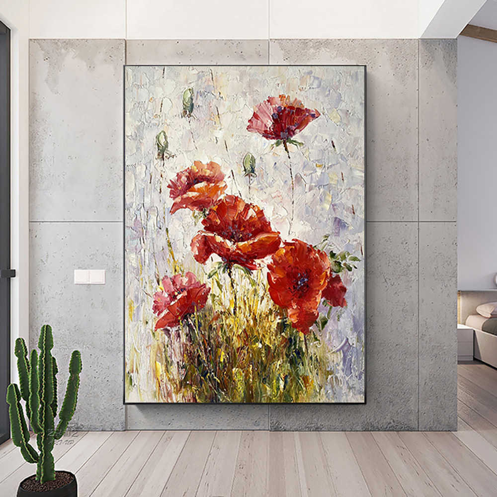 Main 3D Fleur Peinture À L'huile Abstraite Oeuvre Sur Canva Peint À La Main Texture Épaisse Peintures À L'huile Maison Décoration Murale Image L230704