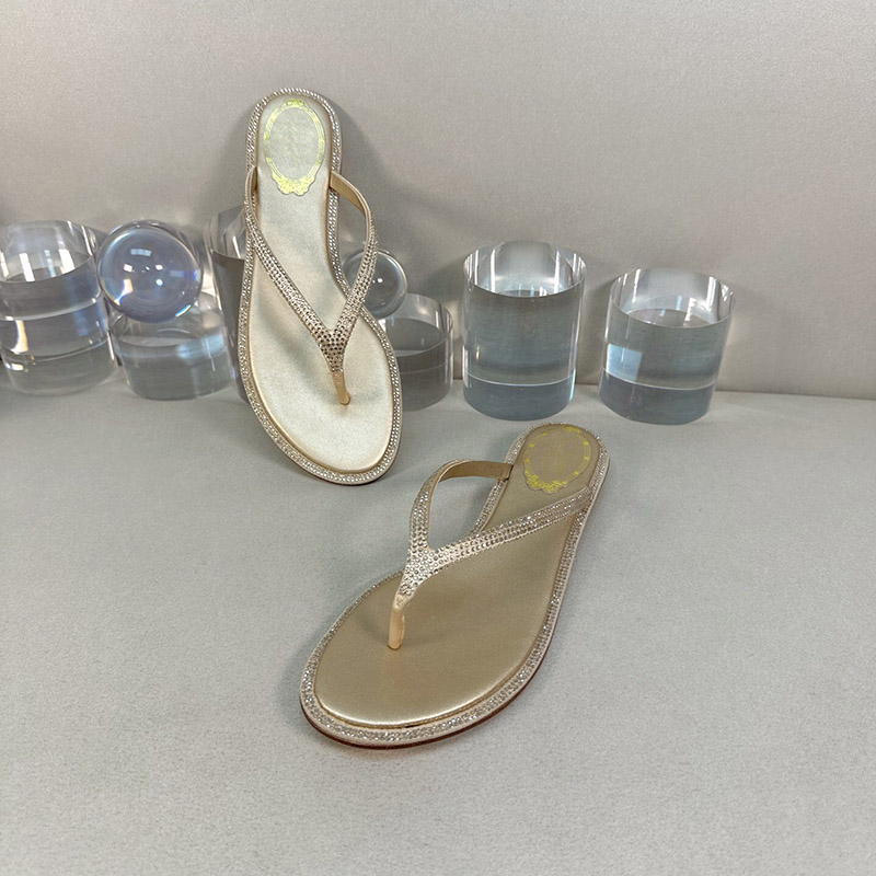 Роскошные тапочки Diana Sunset Sandals Высококачественные сандалии знаменитые дизайнерские женщины хрустальные скольжения женские туфли RC Sandal Designer шлепанцы.