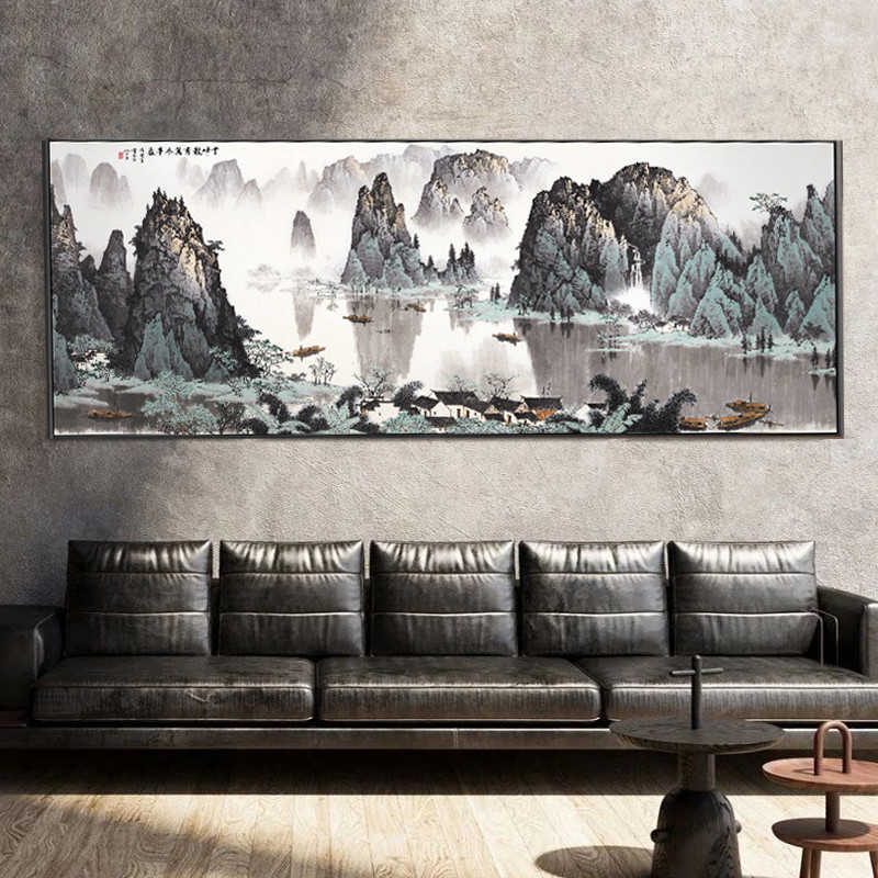 Plakat tradycyjny chiński styl krajobraz górski obrazy ścienne na płótnie zdjęcia drukuje do biura salon Home Decor L230704