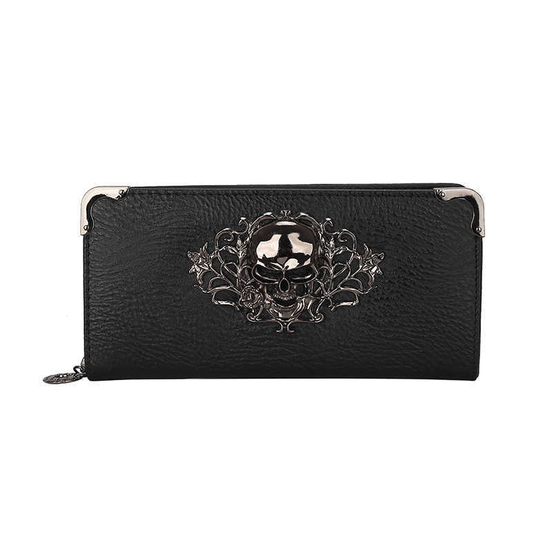 Luksusowy Design kobiety długie portfele torebki styl czaszki portfele dla pań dziewczyna kieszeń na pieniądze etui na karty portfele damskie torba na telefon L230704