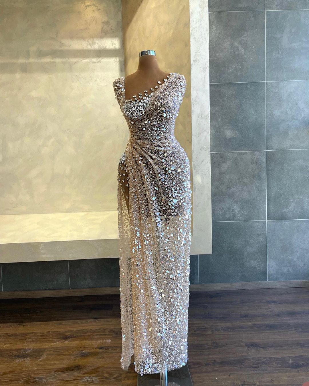 Summer Sexy Party Evening Dresses Custom Made Sleeveless Sequin Rhinestones Lace Floor-Length With Prom Dress New Hot Sale Items