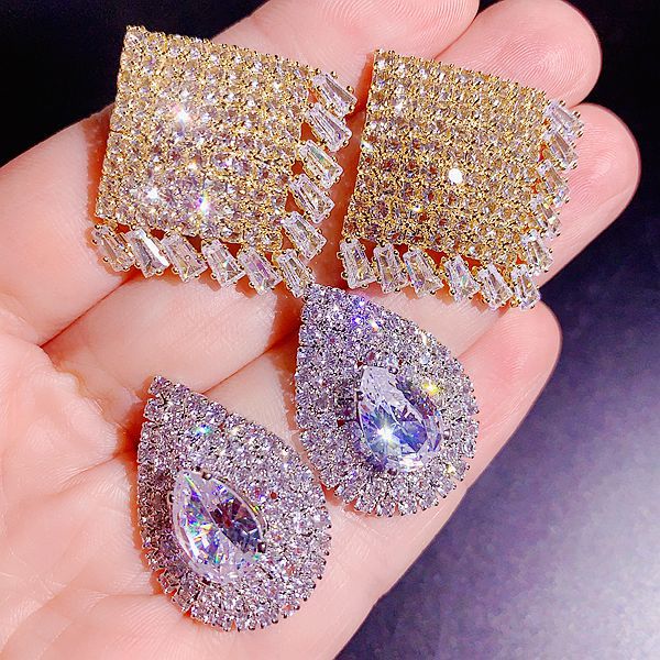 Lange Tassel Dangles Luxe zirkoon kwast oorbellen Diamond Dress Bruiloft Accessoires Oorbellen Drop oorbellen studs Sieraden