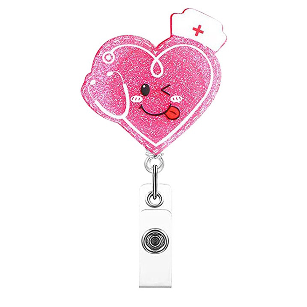 porte-clés personnalisés série médicale rose soins infirmiers acrylique paillettes plastique gommage vie Badge bobine pour infirmière médecin accessoires porte-Badge