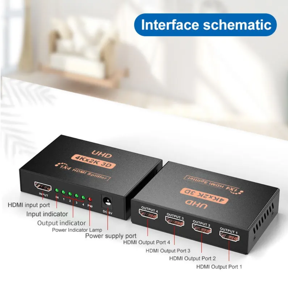 4KX2K HDMI Splitter 1x4 1x2 Video HDMI Distributeur 1 sur 4 OUT 1080p HDMI Swither Duplicate Repeater Repeater pour les projecteurs DVD HDTV