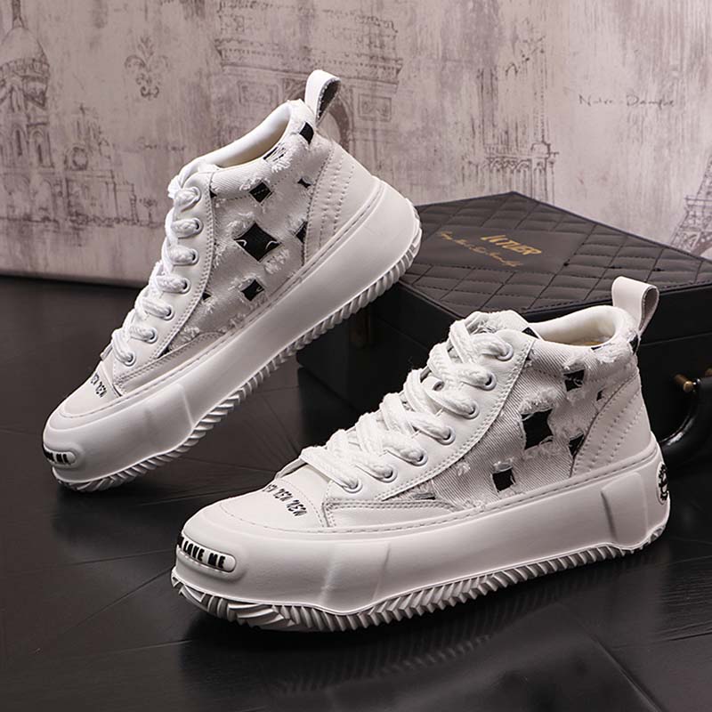 Men's Casual Running Shoes Canvas Hole High Top Pleasantly Cool Men's Sneakers Punching Outdoor Tennis Training Shoes for Men