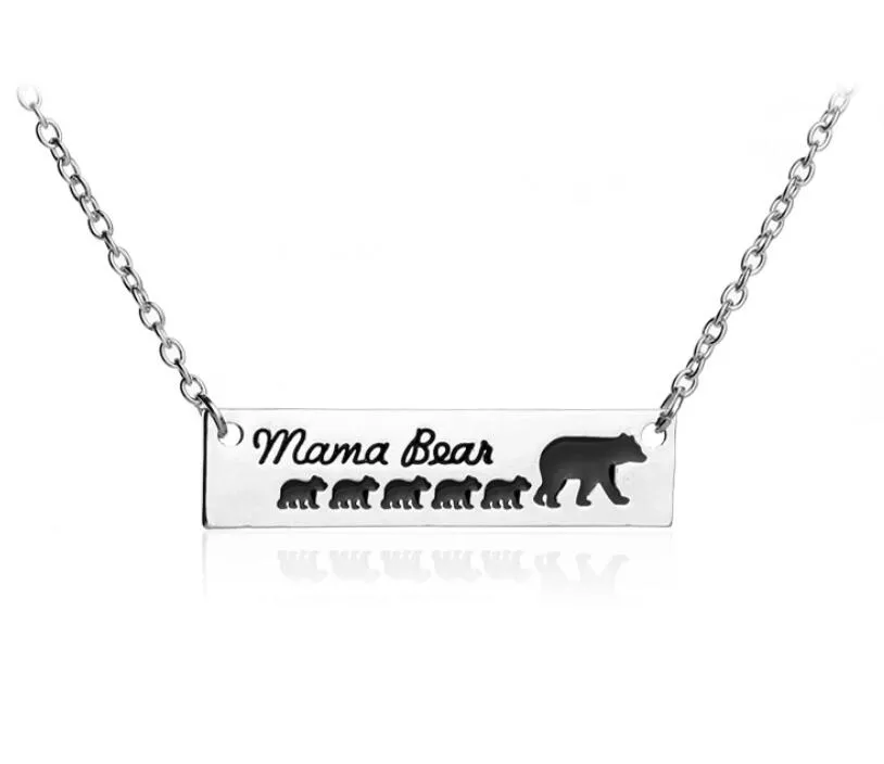 Maman Ours Bébé Ours Collier Argent Bar Pendentif Chaînes Mère et Fille Amour Bijoux De Mode pour Femmes Enfants En Gros DHL gratuit