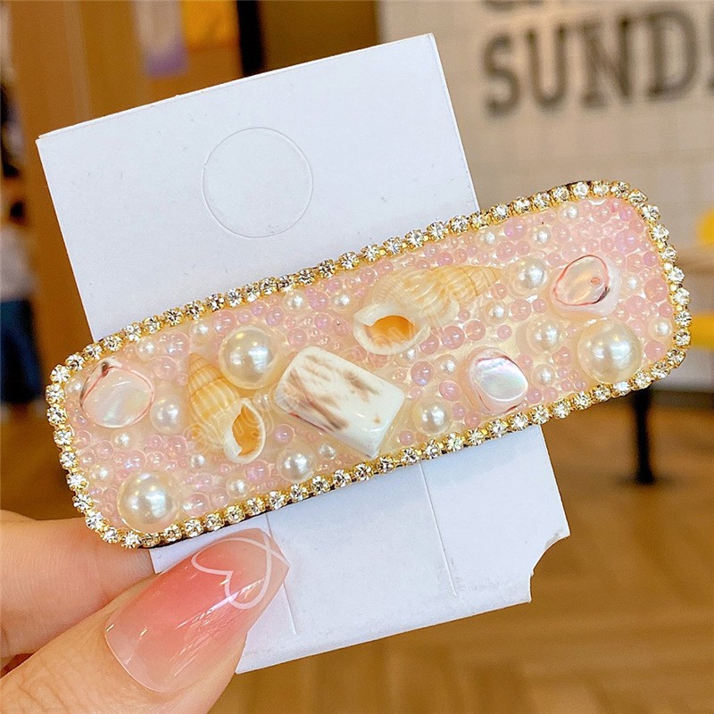 Fashion Geometric Rectangle Pearl Shell Flower BB Clip Women Droplet Hair Clip Girl Barrettes Accessori capelli