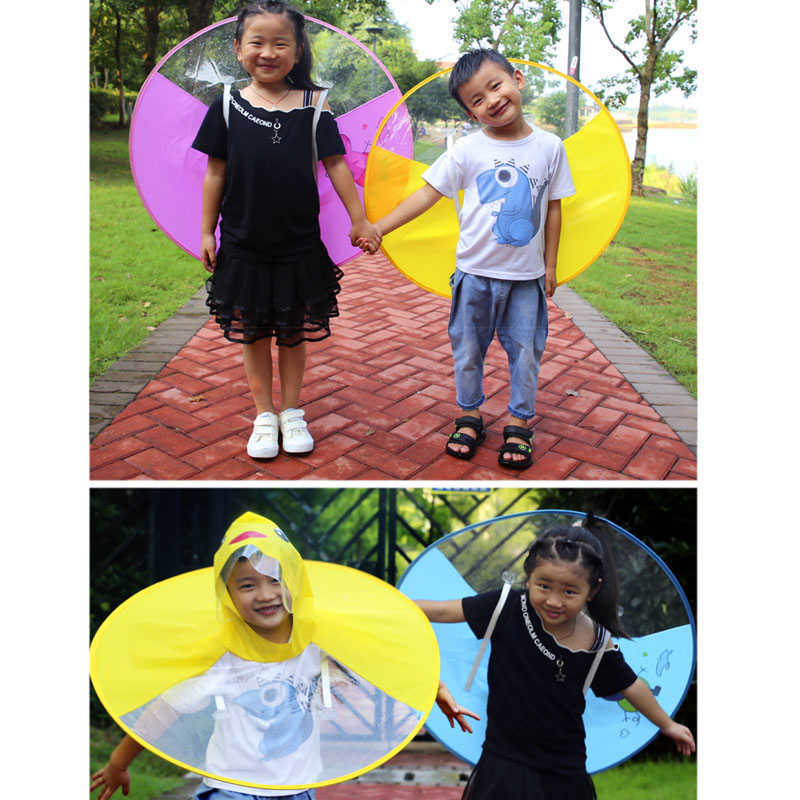 Creative Kids Rain Cover Cute Cartoon Duck UFO Children's Raincoat Boys and Girls Paraply Hat Windproof Poncho Rain Gear Hot