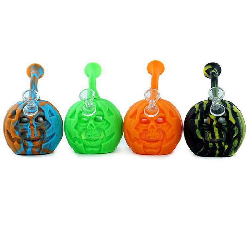 Coloré Fumer Silicone Narguilé Bong Pipes Kit Portable LED Style Citrouille Voyage Bubbler Herb Tabac Filtre Cuillère Bol Huile Rigs Pipe À Eau Porte-Cigarette