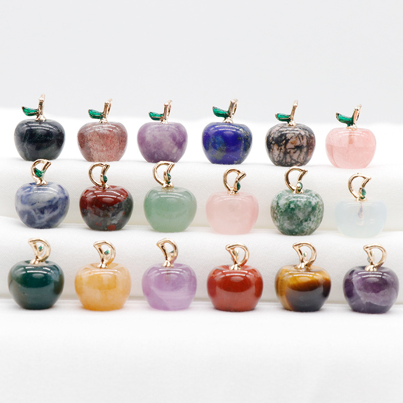 Mini-Apfel-Anhänger, trendiger Naturstein-Schmuck, Kristall-Quarz-Achate, Charms, Weihnachts-Schmuckherstellung