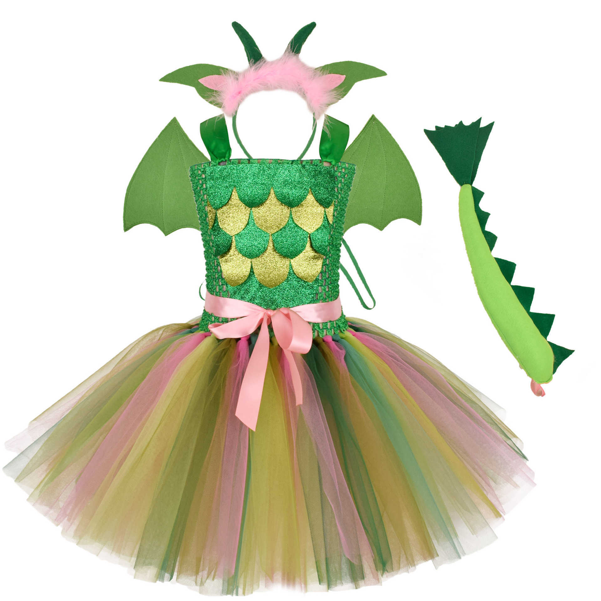 Sukienki dla dziewczyn zielone dzieci dziewczyny dinozaur sukienki cosplay