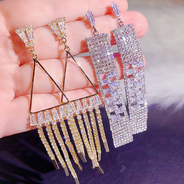 Long Tassel Dingles Luxury Zircon Tassel Earrings Diamond Dress Wedding Accessories Earrings Drop Earrings Studs Smycken