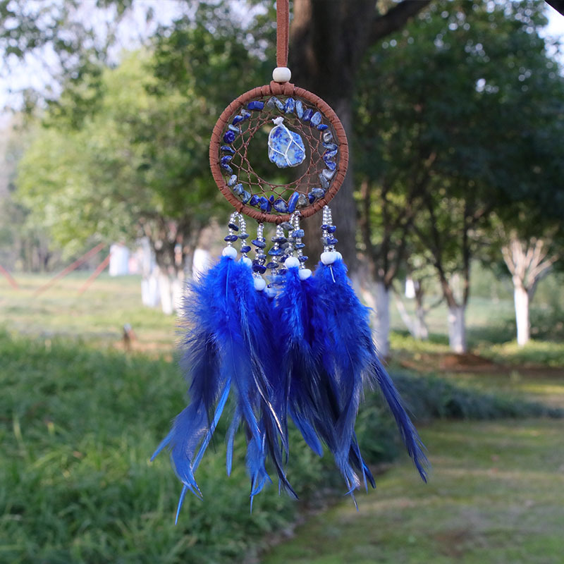 Chip raw Crystal Stone Exquisite Car Interior Decoration Charms Pendant Feather Dream Catcher View Mirror Car Hanging Accessories