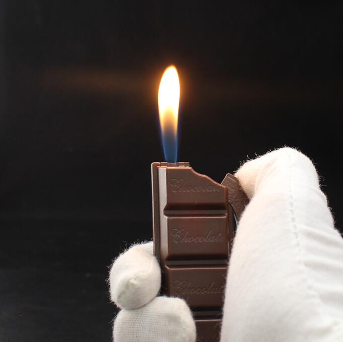 Latest Chocolate Shape Butane Gas Lighter Plastic Inflatable No Gas Cigar Flame Fire Lighters Smoking Tool Accessories