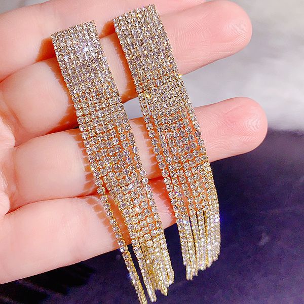 Lange Tassel Dangles Luxe zirkoon kwast oorbellen Diamond Dress Bruiloft Accessoires Oorbellen Drop oorbellen studs Sieraden