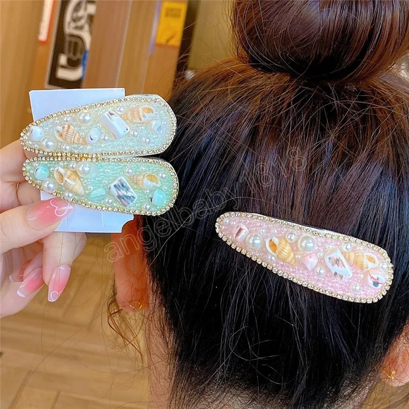 Fashion Geometric Rectangle Pearl Shell Flower BB Clip Women Droplet Hair Clip Girl Barrettes Accessori capelli