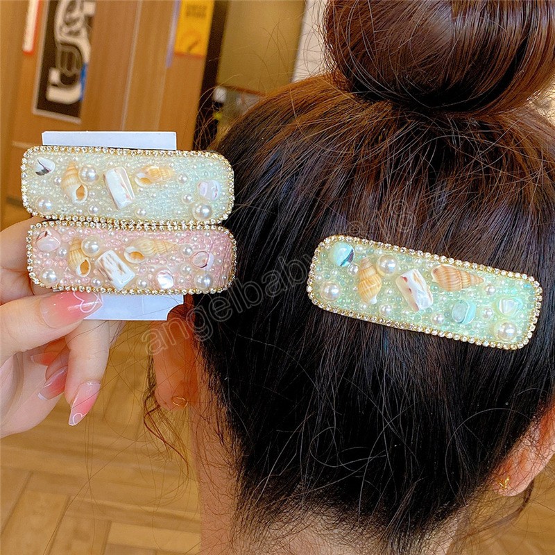 Fashion Geometric Rectangle Pearl Shell Flower BB Clip Women Droplet Hair Clip Girl Barrettes Accessori capelli