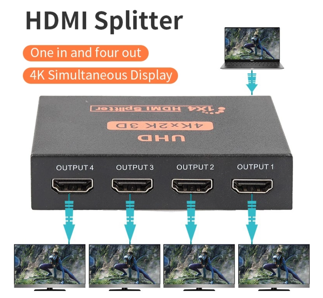 4KX2K HDMI SPLITTER 1X4 1X2 VIDEO HDMI DISTRIBUTOR 1 IN 4 OUT 1080P HDMI SWITCHER Duplicate Screen Repeater -versterker voor HDTV DVD -projectoren