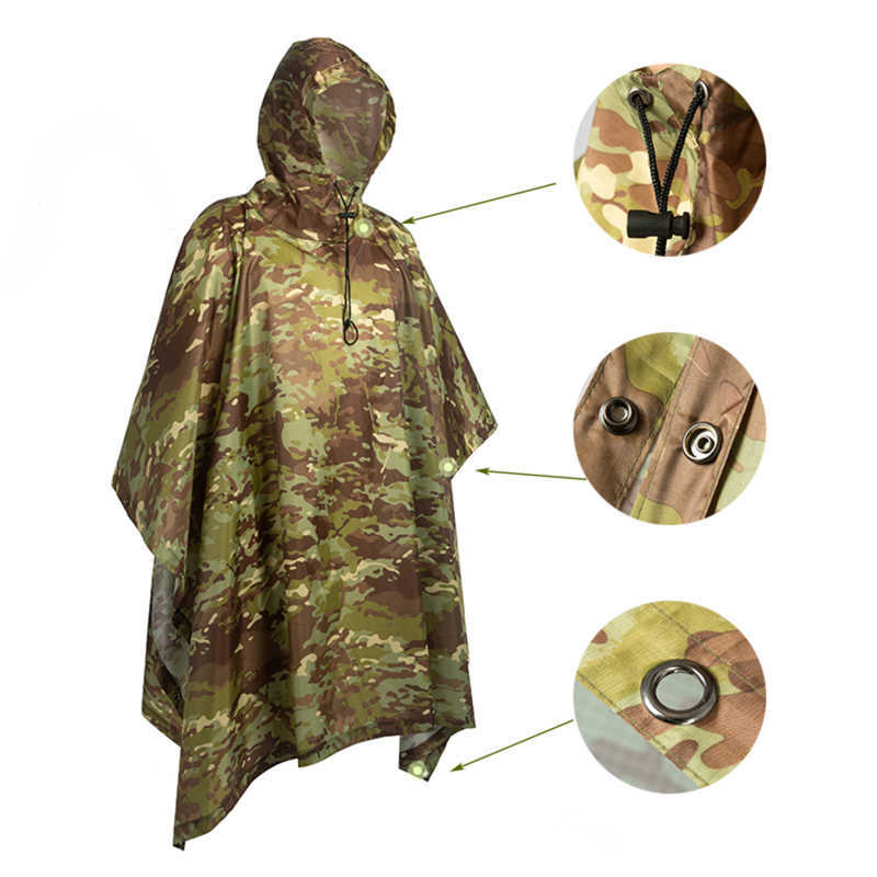 Mann Militär Undurchlässiger Reißverschluss Camo Regenmantel Wasserdichter Regenmantel Männer Regenmantel Frauen Markise Der Regen Motorrad Regen Poncho