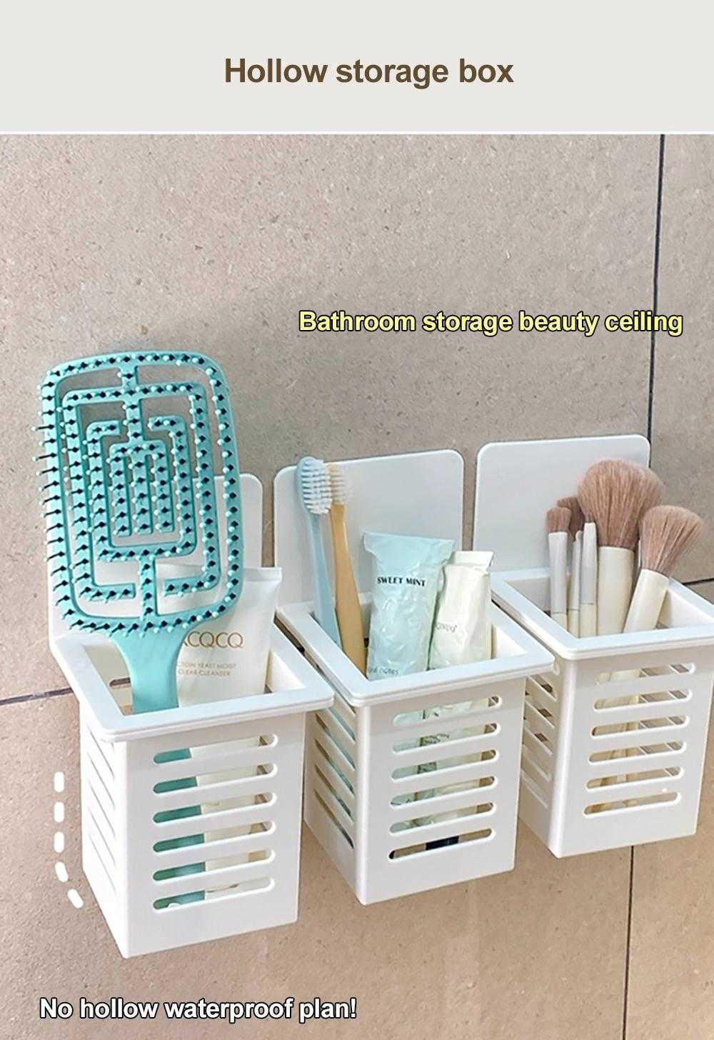 Toothbrush Toothpaste Holder Punch-Free Wall Mounted Makeup Brush Rack Organizer Storage Rack Home Bath Kitch Storage Box Holder