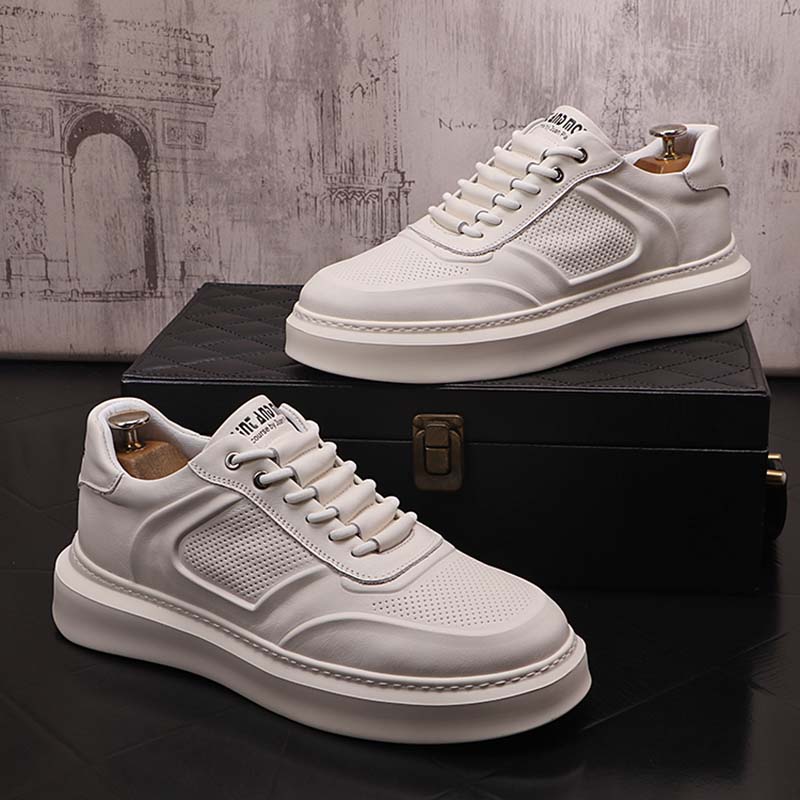 Scarpe da corsa casual da uomo Sneakers da uomo bianche con fondo spesso Il primo strato di scarpe da allenamento da tennis uomo all'aperto in pelle bovina