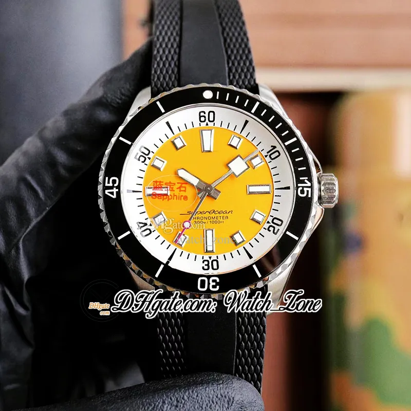 Yeni dalış Superocean 44 A17376211b1S1 Otomatik Erkekler İzle Siyah Dial Beyaz İç Seramik Çevre Çelik Kılıf Kauçuk Kayış Cent Saatler Watchzone C145C9