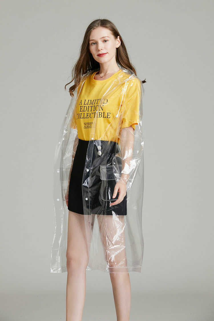 Nouveau mode EVA femmes Poncho avec capuche dames imperméable Long Transparent imperméable adultes extérieur manteau de pluie L230620