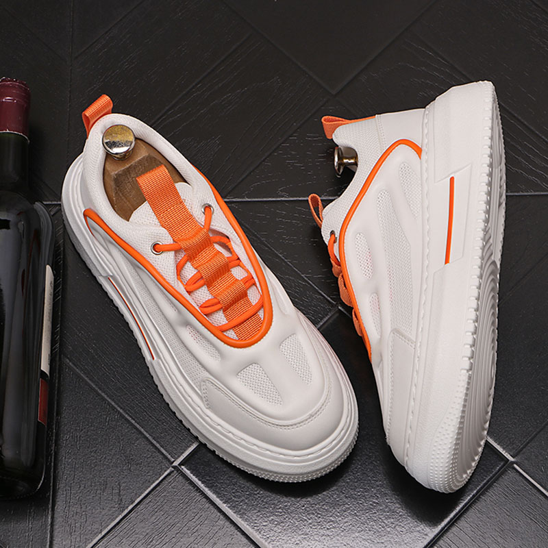 Nya män White Orange Green Mesh Breattable Lace Up Causal Flats Shoes Loafers Sport Male Clunky Sneakers Sapatos Tenis Masculino