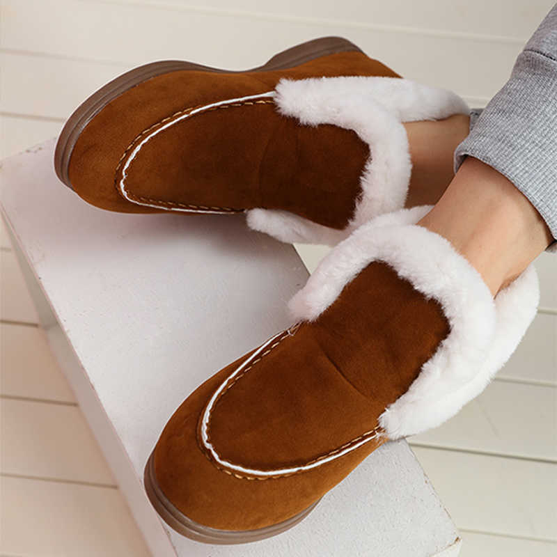 Vintage Ankle Boots Women Winter Warm Plush Fur Snow Boots Suede Leather Shoes Ladies Slip On Comfortable Female Footwear 2021 L230704