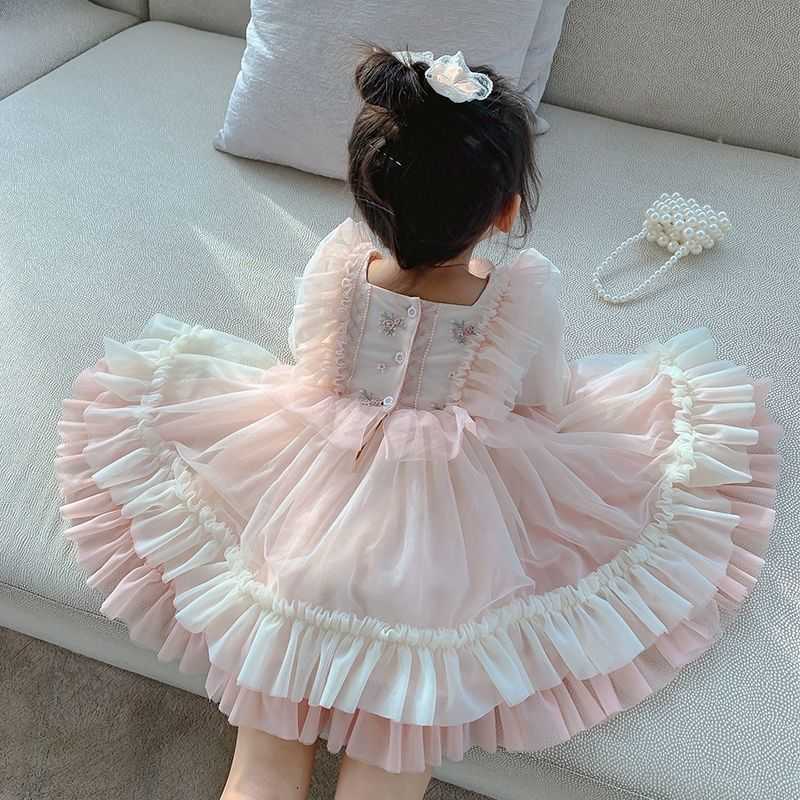 Flickans klänningar Spring Girls Clothing Lolita Style Elegant Lace Wedding Dress Girls Princess Party Pageant Tulle GOWN KIDS KLÄDER 2-7YEARSHKD230712