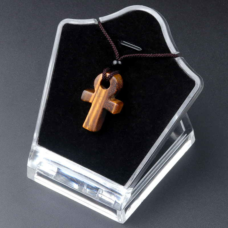 Natural Stone Crucifix Egyptian Ankh Amulet Life Cross Pendant Women 7 Chakra Quartz Crystal Halsband för kvinnliga män