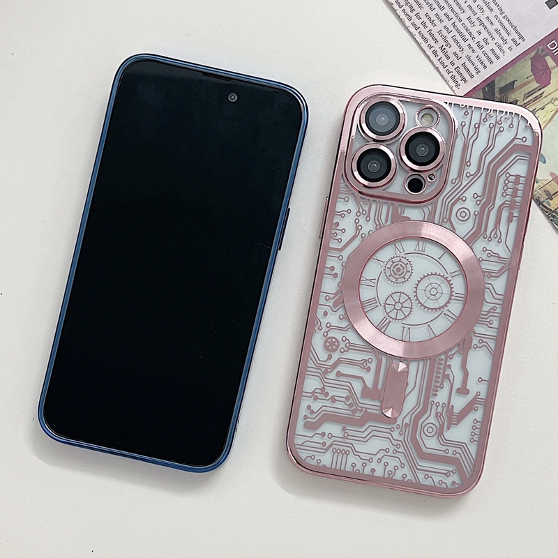 Circuit Board Texture Cases For Iphone 15 14 Pro Max Plus 13 12 11 Magnetic Wireless Charging Bling Plating Soft TPU Luxury Chromed Electroplated Metallic CD Lens Skin