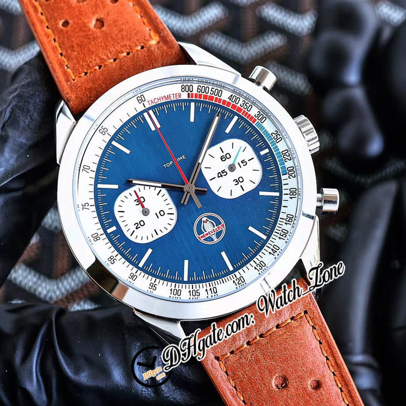 Top Time Shelby Cobra Quartz Chronograph Mens Watch A41315A71C1X2 Steel Case Blue Dial Stick Markers Brown Leather Strap Stopwatch Watches C141B1