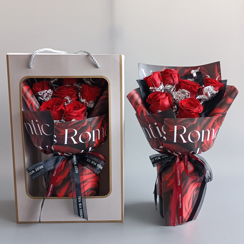 Bouquets de vraies roses naturelles, roses rouges préservées, pour toujours, sac cadeau de noël, de saint-valentin, d'anniversaire