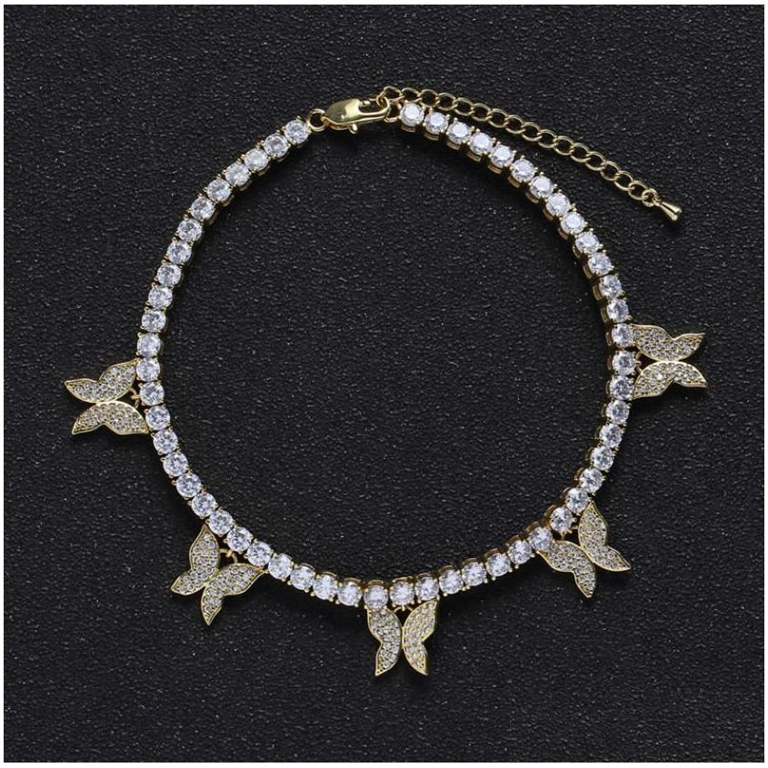 Kostki modne kryształowe kostki bransoletki dla kobiet złoto kolor motyl mti-warstwy kostka samica prosta nóg łańcuch biżuterii dhmcr