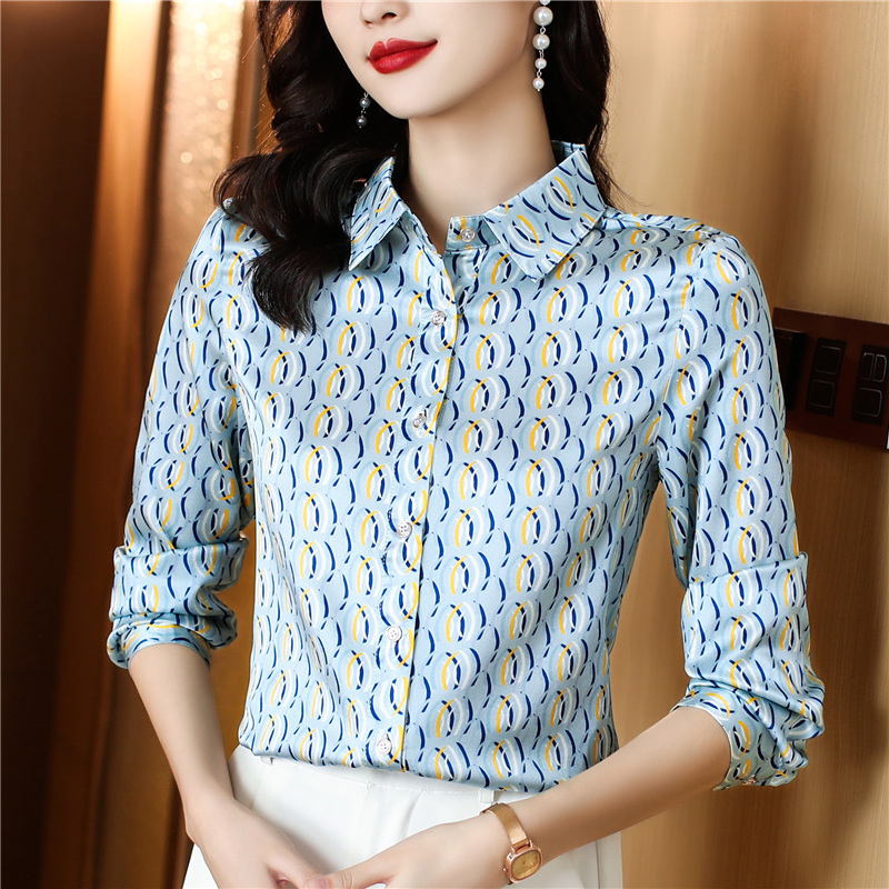 2023 Luxe ontwerper Silk Striped Blouses Lange mouw dames runway knop shirts lente herfst kantoor dames elegante revers blouse zoete meid casual satijnen tops