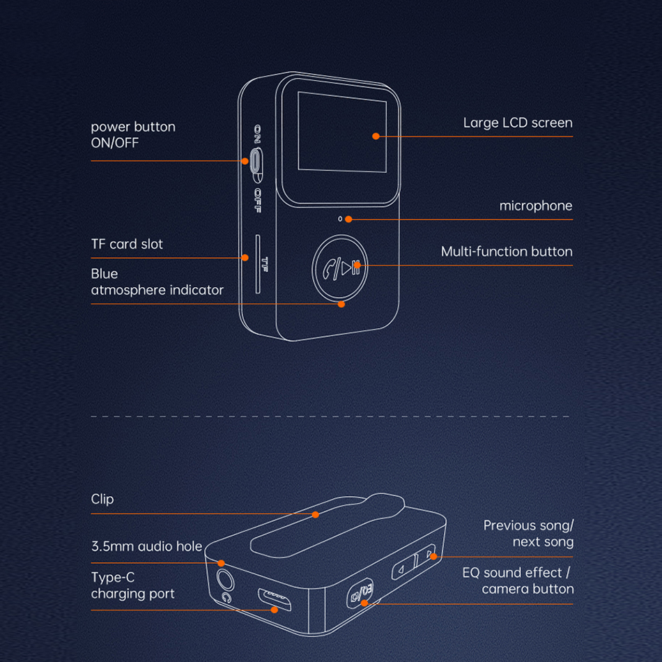 C33 Bluetooth 5.0 récepteur LED affichage Cilp musique lecteur MP3 TF 3.5mm AUX adaptateur Audio sans fil pour casque voiture TV PC